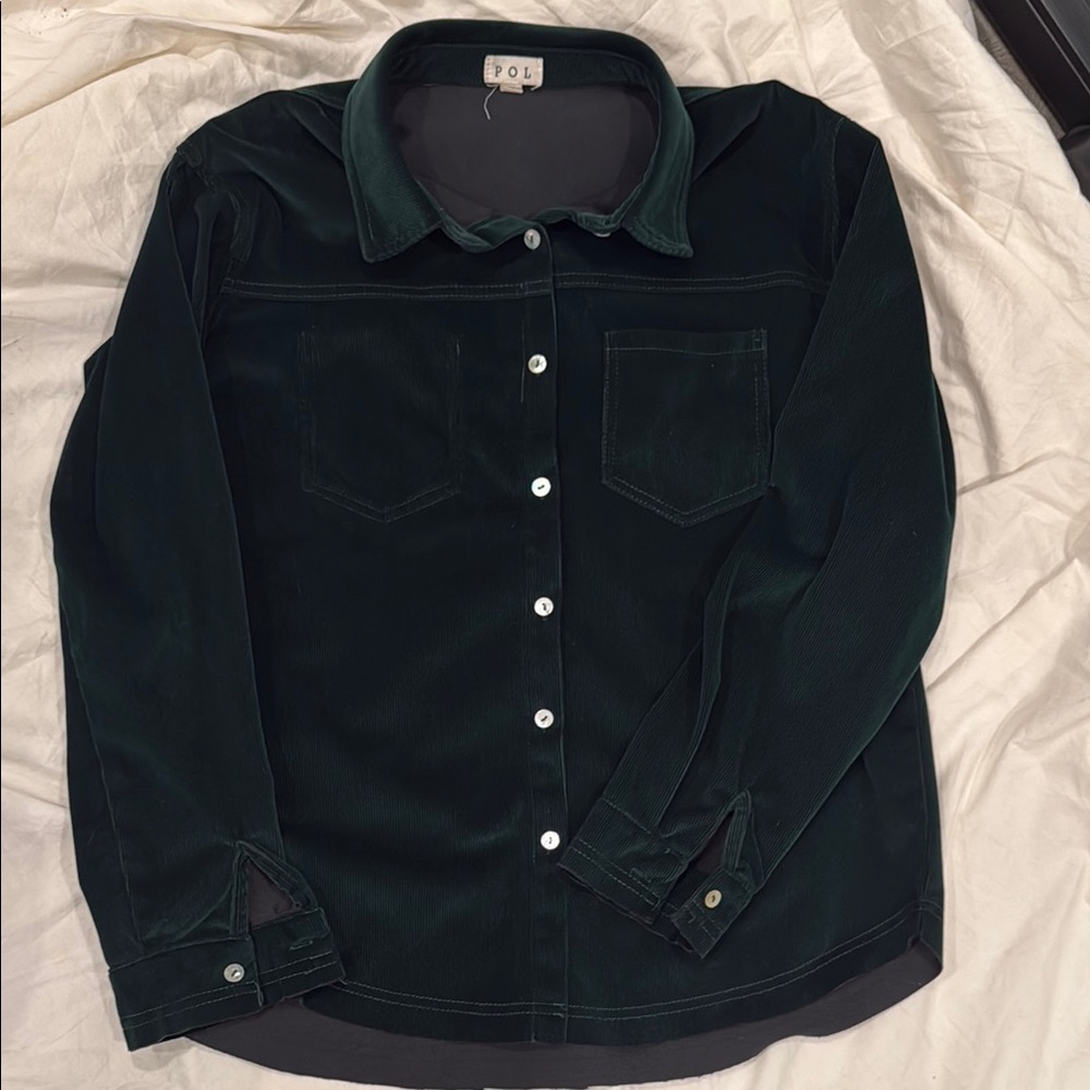POL Deep Green Velvet Shirt